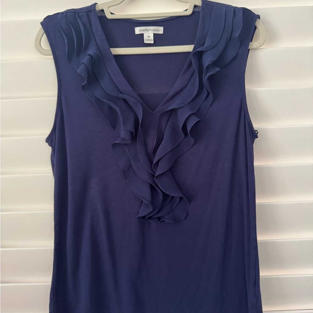 JohnPaulRichard Deep Blue Ruffled Blouse